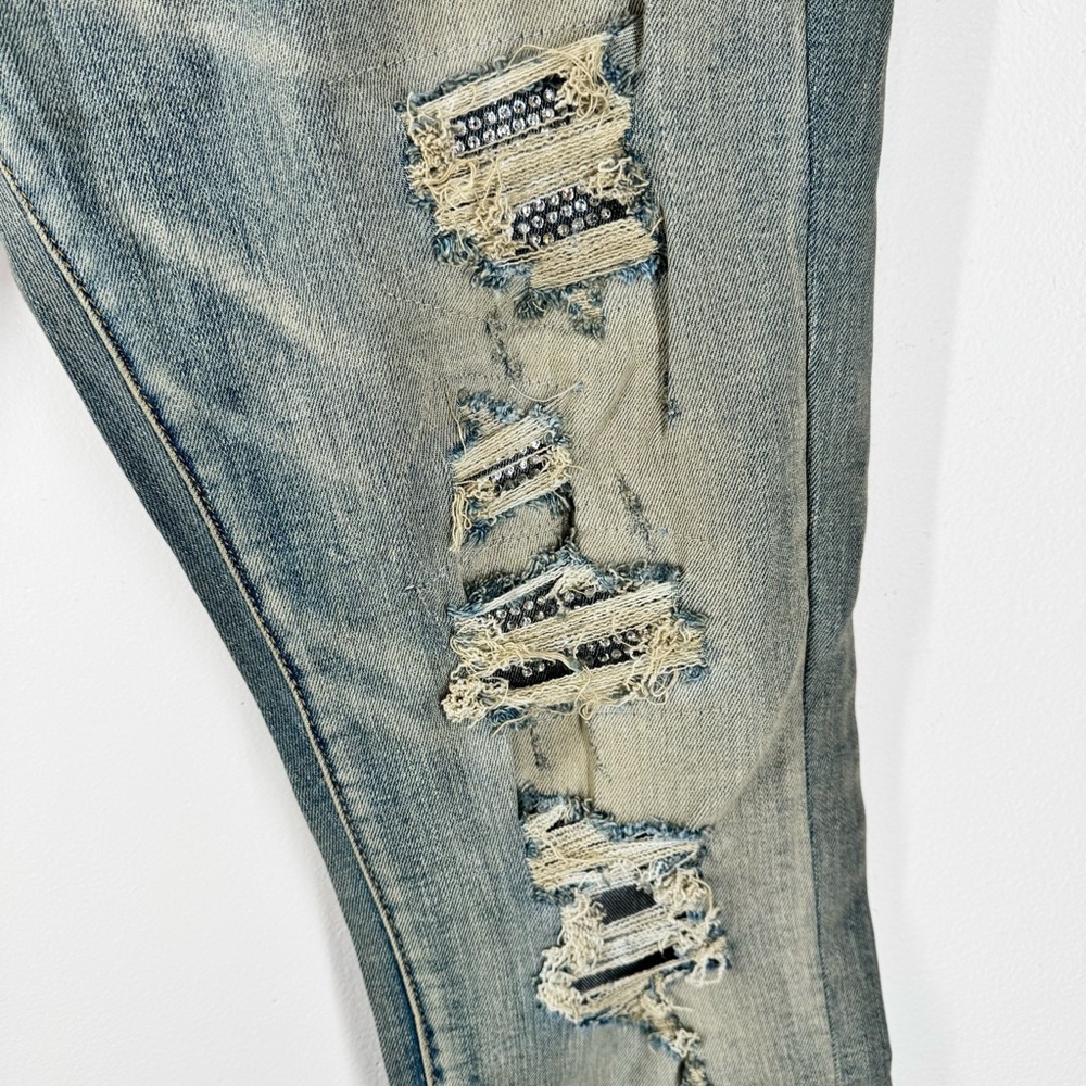 MNML Distressed Grunge Rhinestone Skinny Jeans Men’s Size 40 - Picture 8 of 12
